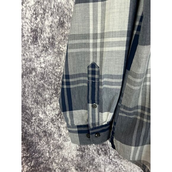 Van Heusen Originals Slim Fit Blue Gray Plaid button Down Dress Shirt Mens M - Picture 4 of 11